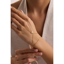 925 Ayar Gümüş Gold Kaplama Zirkon Taşlı Yonca Şahmeran Bileklik