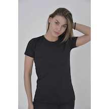 Kadın Omuz Fileli Slim Fit T-shirt - Siyah 001