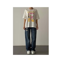 Quzu Baskı Detaylı T-shirt Ekru
