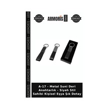 A-17 - Metal Suni Deri Anahtarlık - Siyah Stil Sahibi Kişisel Eşya Şık Detay
