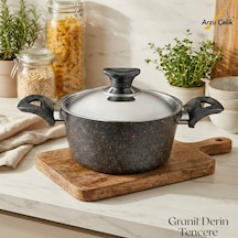 20 Cm Granit Derin Tencere Çelik Kapak - Siyah Siyah