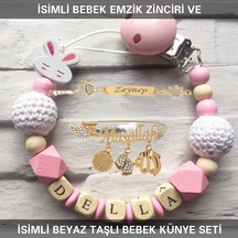 Sahi Aksesuar İsimli Bebek Emzik Zinciri Ve İsimli Bebek Künye Seti Bezyı726 Gold - Mavi