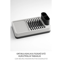 Tabak Bölmeli Tezgah Üstü Gri Bulaşıklık Bardak Kaşık Kurutmalık Mutfak Standı Çok Renkli