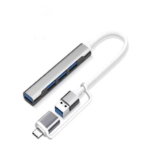 Alüminyum Metalik 4'ü 1 Arada Usb + Type-c Çevirici, Usb 3.0 Hızl