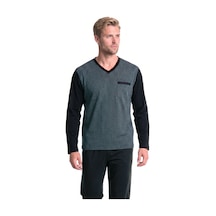 Pierre Cardin 6143 Erkek Uzun Kollu V Yaka Jakarlı Pijama Takımı-siyah