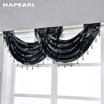 Novahub Siyah 1 Pc Napearl Lüks Çiçek Retro Tarzı Dalga Perde Boncuklu Valance Tasarım Moda Pencere Jakarlı Perde Ev Dekor Siyah Siyah