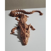 55 Cm Bakır Renkli Dev Ejderha Figürü 3d Baskı Ejderha Heykeli Metalik Görünümlü Tasarım
