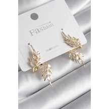 Pirinç Gold Renk Zirkon Taşlı Yaprak Model Kadın Küpe - Tj-bkp8607 çok renkli