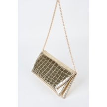 Vivaq Kadın Croco Gold Zarf Tasarım 2 Bölmeli Mini Zincir Askılı Çıt Çıt Kapama Clutch Ve El Çantası