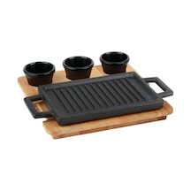 Lava Döküm Dikdörtgen Hot Plate. Ahşap Altlıklı. Ölçü 22x15CM.