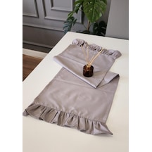 Venüs Keten 2-kenar Fırfırlı Vintage Runner Örtü Gri 40x110