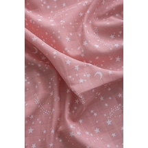 Müslin Bezi Örtü Yıldız Desen - Pembe 120x120 Cm + 4 Adet Ağız Mendili