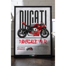 Ducati Panigale V4 R Siyah Ahşap Çerçeveli Poster, Dekoratif Motosiklet Duvar Tablosu