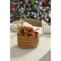 Silver Yuvarlak Ekmek Sepeti Şık,ekmeklik Hardal Hasır Örmeli Makrome-çok Amaçlı Metal Paslanmaz Gümüş