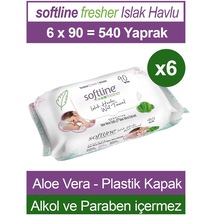 Softline Fresher Sensitive 90 Yaprak 6 Paket Islak Mendil Aloever