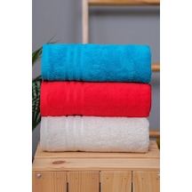 %100 Organik Pamuk Milano Premium Antbakteriyel 50x100 Cm 3'lü El Ve Yüz Havlu Seti Turkuaz-kırmızı-krem