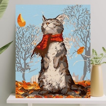 Palmiye Hobi Sanat Sayılarla Boyama Tuval Seti Fırça Boya Dahil Çıtalı 40x50 Cm - Kedi Ve Sonbahar