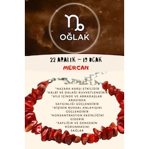 Gümüştel El Sanatları Sertifikalı Burç Taşı Oğlak Burcu Mercan Taşı Bileklik Kırmızı