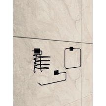 Siyah Yapışkanlı Kare Fön Makinesi Askısı Solo Havluluk Ve Kare Havluluk Seti Banyo Seti Siyah