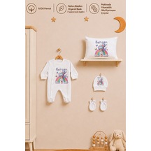 Pia Baby İsme Özel Kız Bebek Tulum %100 Pamuk Organik Baskılı İsimli Bebek Tulumu 35x45 Cm Yastık Kılıfı Bebek Seti 1084yt3x Krem