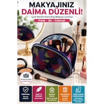 Geniş Bölmeli Makyaj Çantası File Detaylı Seyahat Kozmetik Organizer Kamuflaj Desenli Çanta