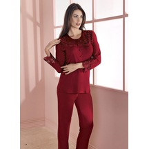 Alfa Aksesuar 03 Kadın Espuar 757 Penye 3'lü Sabahlık Pijama Takımı Bordo