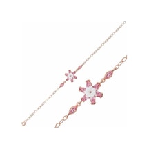 Gümüş Rose Pembe Lotus Çiçeği Bileklik Gümüş Gümüş