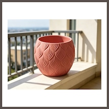 Bezos 3d Baskı Yapraklı Desenli Yuvarlak Saksı Tepsili Süzdürmeli Bitki Saksısı 15 Cm Dekoratif Çiçek - Kırmızı Nxrlvng