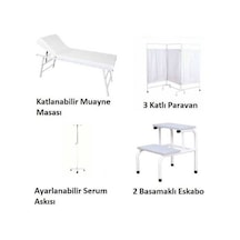 AcarLAB Muayene Masası + Paravan + Eskabo + Serum Askısı Muayene Revir Seti