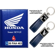 Plakanıza Özel Honda Motor Logolu Lacivert Ruhsat Kabı Ve Anahtarlık