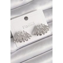 Pirinç Gümüş Renk Zirkon Taşlı Deniz Kabuğu Model Kadın Küpe Çok Renkli