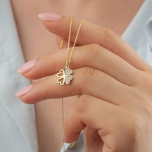 925 Ayar Gold Yonca Zirkon Taşlı Gümüş Kolye