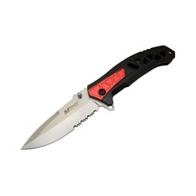 4192 Kırmızı Kamp Çakı 21cm - Yarı Otomatik, Testere Detaylı, Desenli Sap Çok Renkli