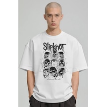Slipknot Rock Metal Müzik Grubu Baskılı Unisex Oversize Premium T Beyaz