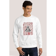 Fob Out Boy Logo Save Rock Baskılı Beyaz Erkek Örme Sweatshirt