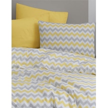 Tek Kişilik Lastikli Nevresim Takımı 160x220 Sarı Zikzak Desenli