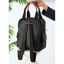 Saten Çok Bölmeli Sırt, Omuz Ve El Çantası Siyah