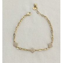 Bydevli Üçgen Motifli Taşlı Altın Bileklik-bbyd387