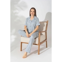 Pijamerry Kısa Kol Milan Kumaş Pijama Takımı Puantiyeli Gri