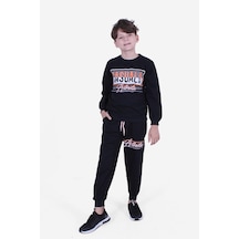 Cyberrabit Baskılı Erkek Çocuk Kanguru Cepli Kapüşonlu Gri Sweatshirt Gri