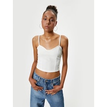 Koton İnce Askılı Crop Büstiyer Kalp Yaka Slim Fit Ribanalı Ekru 4sal30017ık
