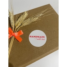 Handmade With Love Kalpli Kırmızı Yazılı Yuvarlak Yapışkanlı Etiket 4x4 Cm 120 Adet
