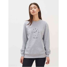 10 Kasım Saat 09 05 Baskılı Gri Kadın Sweatshirt