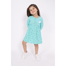 Toontoy Kız Çocuk Göğsü Çiçek Detaylı Elbise Mint Yeşili