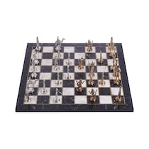 Metal Mısır Satranç Takımı Parlak Ve Katlanır Mermer Desenli Mdf