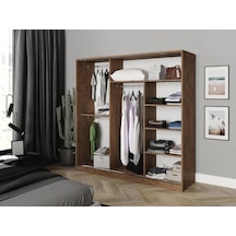Kznhome 3 Kapaklı Sürgülü Aynalı Gardrop Elbise Dolabı - Tamamı Ceviz Mdf
