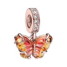 Fubena Sarı Ve Turuncu Tonlu Murano Rose Kelebek Sallantılı Charm Gümüş