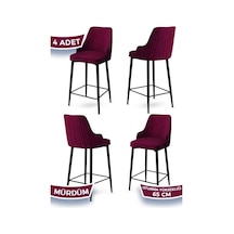 Canisa Tera Serisi 4 Mürdüm Sandalye 65 Cm Ada Mutfak Bar Sandalyesi Babyface Kumaş Siyah Metal Ayaklı Sandalyeler Mürdüm Ayaklar Siyah