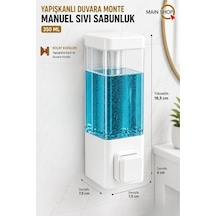 Mainshop Duvara Monte Sabunluk Delme Gerektirmez Şeffaf Hazneli Basmalı Sıvı Sabunluk 350 Ml 1 Adet M-53 Beyaz