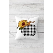 Ekose Balkabağı Desenli Hallowen Gizli Fermuarlı Kırlent Kılıfı Koltuk Yastık Kılıfı Takım 4adet , Siyah-beyaz-kırmızı 45 X 45 50 x 22